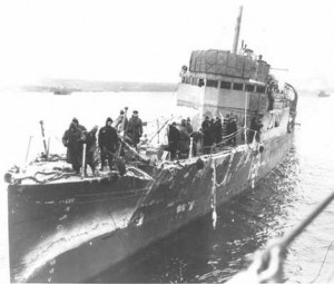 HMCS ST. CROIX returns to Halifax, damaged after encountering a hurricane. (December 1941)